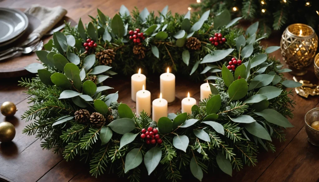 couronne de l'avent avec eucalyptus et sapin