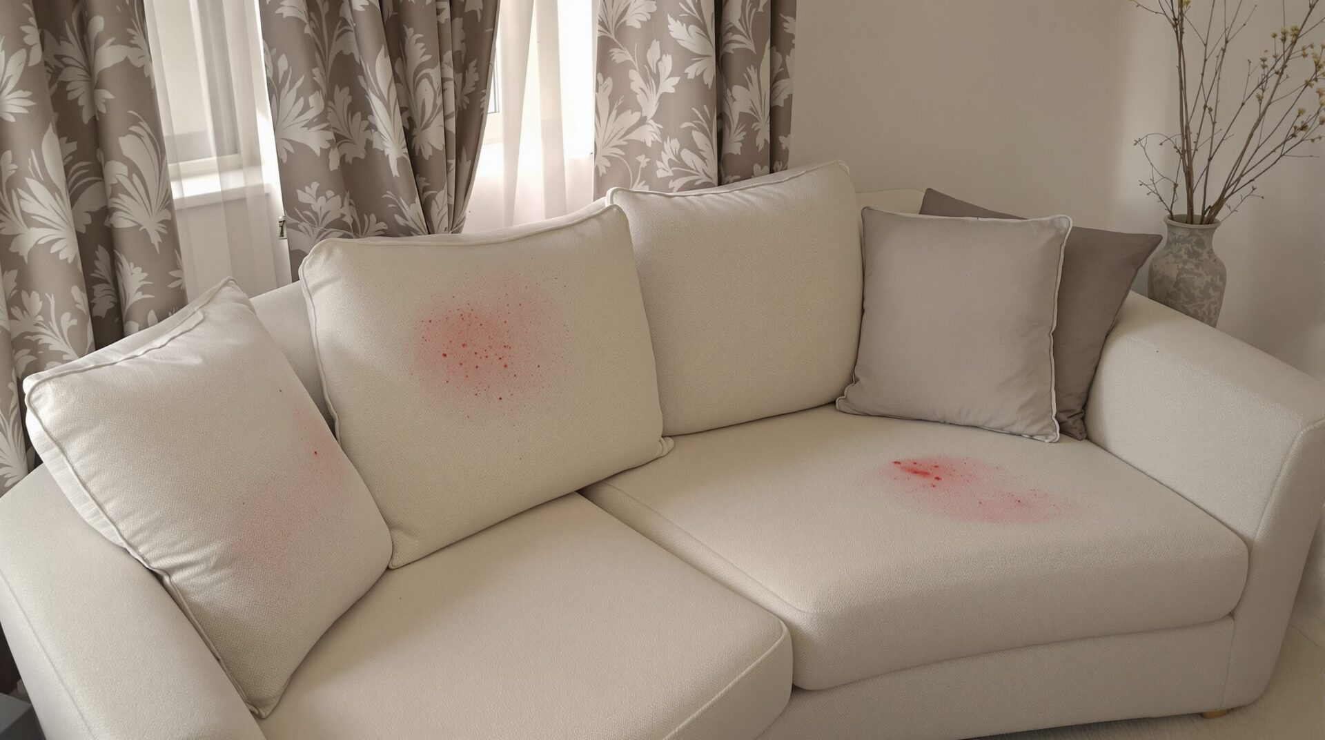 Sang sur textile d'ameublement : canapés, rideaux et coussins