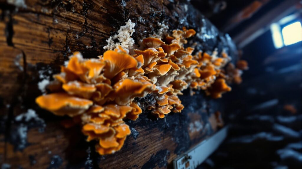 champignon orange sur bois mort